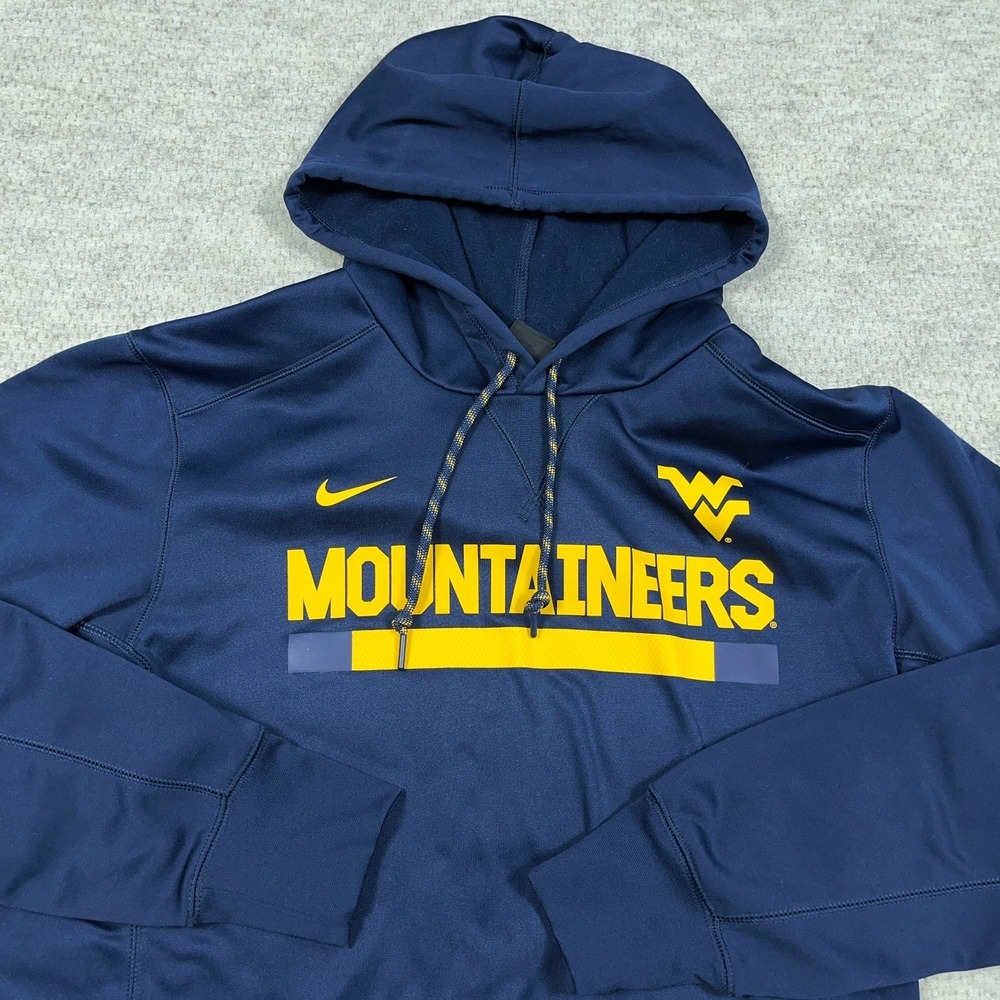 West Virginia Mountaineers Hoodie Men Large Blue Nike Dri Fit WVU Sweatshirt A99 - Picture 2 of 11